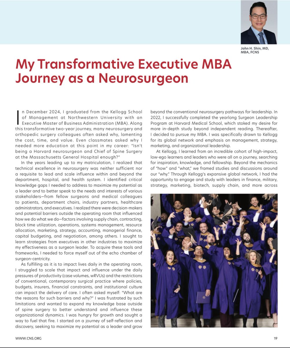 JohnHShinMD's tweet image. I was asked by @CNS_Update to share why I pursued business school at this point in my neurosurgery career. I am happy to share my reflection on @KelloggSchool EMBA, @PennNSG in the latest Congress Quartery publication.
cns.org/publications/c…
See you at the CNS LA in October!