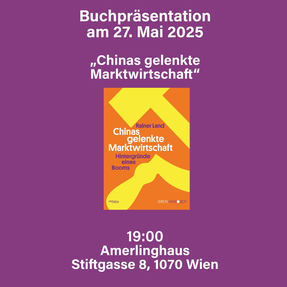 Rainer Land (<a href="/Rainerpdm/">Rainer Land</a>) präsentiert sein neues Buch "Chinas gelenkte Marktwirtschaft. Hintergründe eines Booms" in Wien, was in der Edition Makroskop (<a href="/MAKROSKOP_Mag/">MAKROSKOP</a>) im Promedia Verlag erschienen ist.  #China #ChinaWirtschaft #Marktwirtschaft #Sachbuch #Planwirtschaft #Boom
