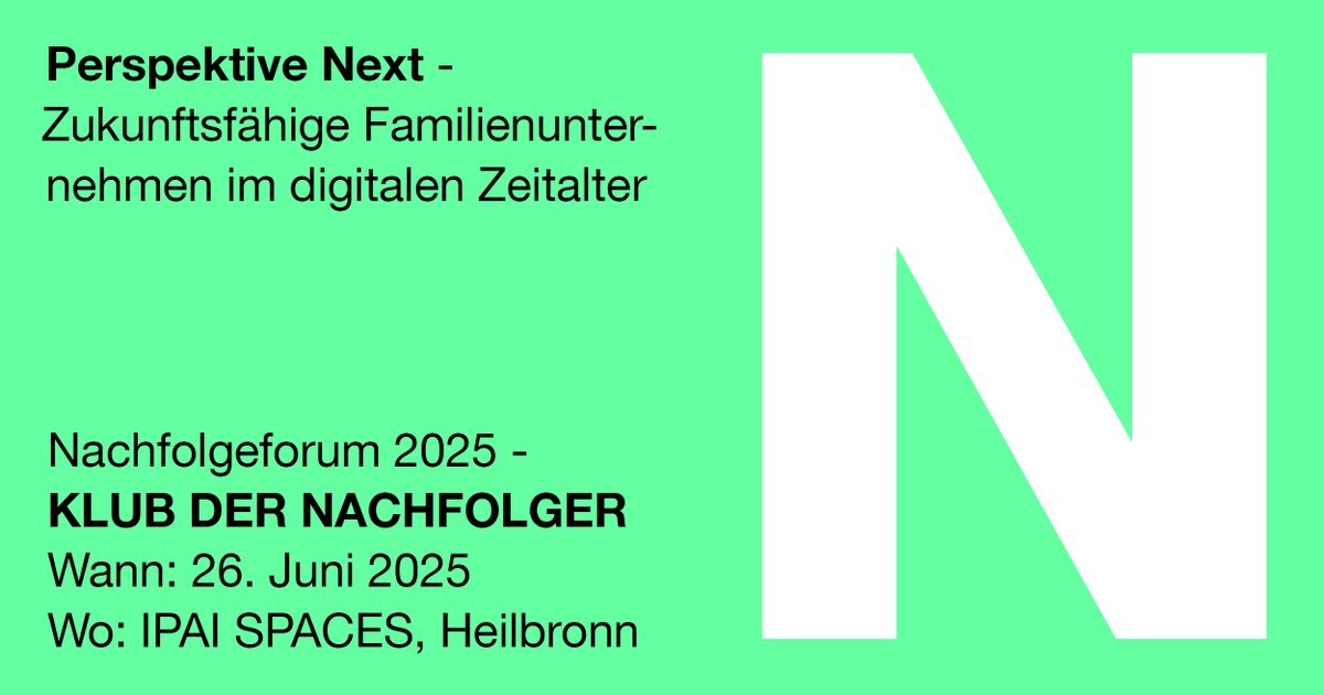 📅  Am 26.06.25 lädt der Klub der Nachfolger nach Heilbronn ins IPAI ein. Es dreht sich alles um zukunftsfähige digitale Nachfolge, KI im Mittelstand, Cybersicherheit &amp; mehr.
🔒 Exklusiv für Mitglieder, registrierte Interessenten &amp; geladene Gäste.
📲 Jetzt online anmelden!