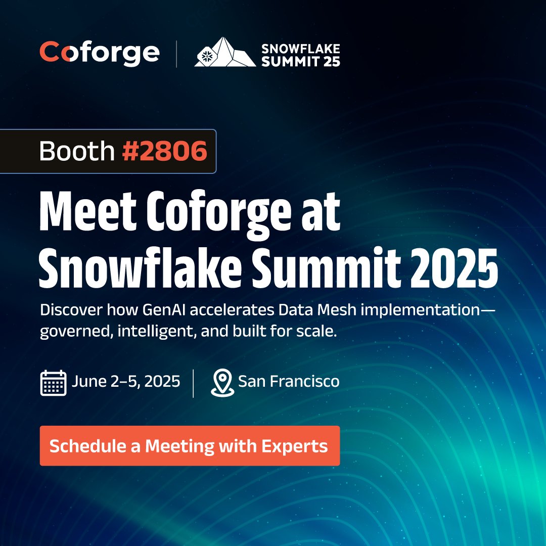 Data Mesh only delivers value when execution scales.

Coforge is using #GenAI to bridge the gap—automating ingestion, enforcing governance, and enabling real-time intelligence across domains.

📍 Booth #2806 | June 2–5

🔗 lnkd.in/gbGwqaf5

#SnowflakeSummit2025 #DataMesh