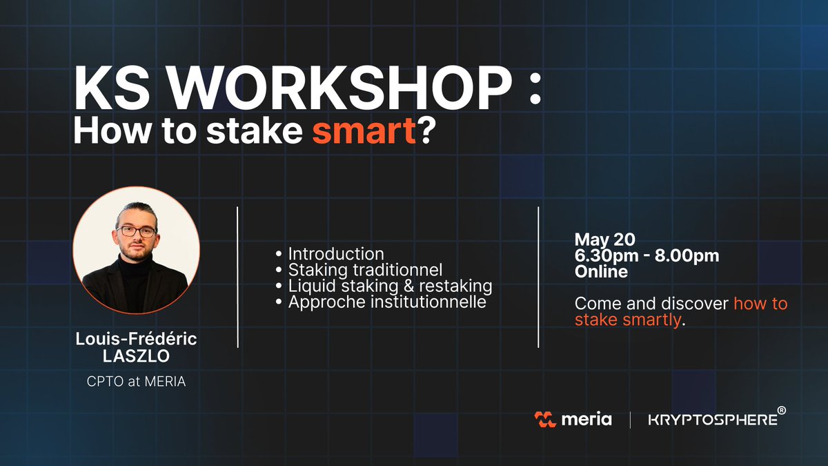 KRYPTOSPHERE® (@kryptosphere_) on Twitter photo 📣 Happening tomorrow - May 20 at 6:30 PM!
Join <a href="/LouisLaszlo/">Louis-Frédéric LASZLO</a> (<a href="/Meria_Finance/">Meria</a>) & <a href="/MZinenberg/">Mark-Killian Zinenberg</a> (<a href="/KRYPTOSPHERE_/">KRYPTOSPHERE®</a>) for a full 360° on staking:
🔐 Validators, liquid staking, restaking
⚙️ Risks, strategies, institutional insights
💻 Online
🎟️ Free reg 👉 lu.ma/ik83j3ng
See 📣 Happening tomorrow - May 20 at 6:30 PM!
Join <a href="/LouisLaszlo/">Louis-Frédéric LASZLO</a> (<a href="/Meria_Finance/">Meria</a>) & <a href="/MZinenberg/">Mark-Killian Zinenberg</a> (<a href="/KRYPTOSPHERE_/">KRYPTOSPHERE®</a>) for a full 360° on staking:
🔐 Validators, liquid staking, restaking
⚙️ Risks, strategies, institutional insights
💻 Online
🎟️ Free reg 👉 lu.ma/ik83j3ng
See
