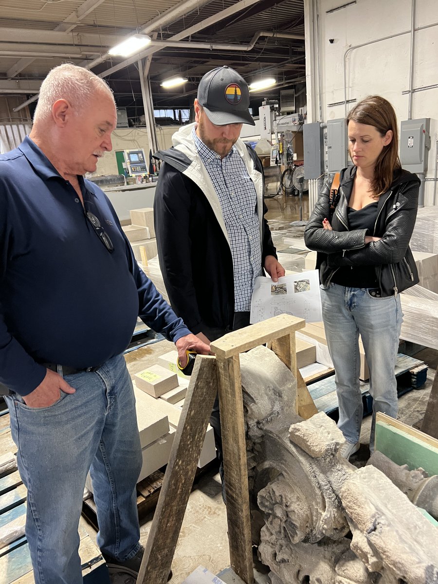 ArchPresStudio's tweet photo. Stephanie Gerard, Vishal Joshi from APS, and Paul Boruch of Preserv visited the shop of International Dimensional Stone as part of a stone-masonry replacement and restoration project for a 1899 converted mansion in the Metropolitan Museum Historic District in Manhattan. https://t.co/AB4VxcDlmL