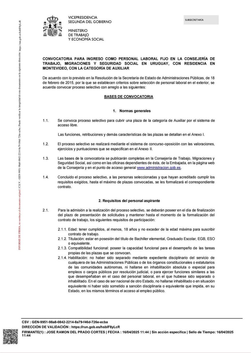EspanolesEn's tweet photo. #Atención 
Llamado público para puesto de trabajo en la Embajada de España de Uruguay, Consejeria de Trabajo, Migración y Seguridad Social de Montevideo🇺🇾🇺🇾🇺🇾 @EmbajadaEspUy
El plazo de presentación vence el viernes 23 de Mayo 2025  info en el siguiente enlace 👇👇👇
https://t.co/iVsznVFMUF