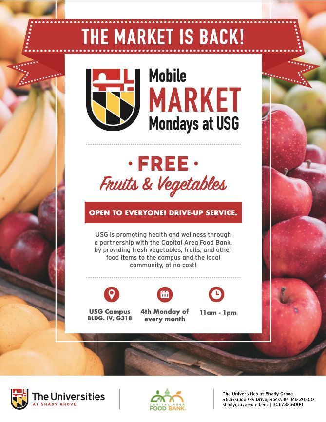 #MobileMarketMonday is almost here! Join us next week on 5/26 from 11am - 1pm (Building IV, Room G318) to stock up on free fruits, vegetables and other food items.