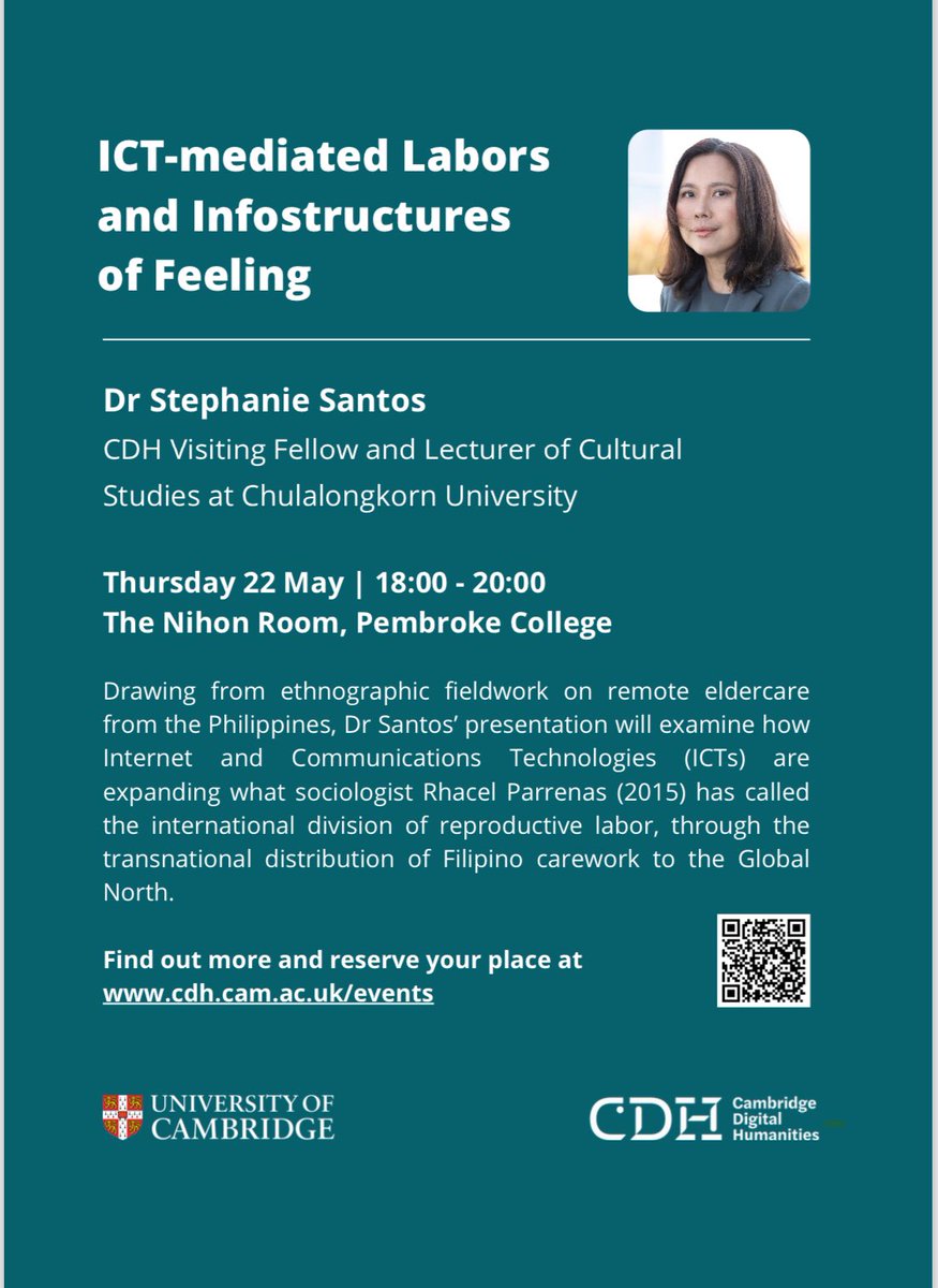 StephDSantos's tweet photo. If you’re in Cambridge, I’ll be giving a talk on remote elder care and the vibrant ways that Filipino platform workers carve out spaces of life-making. More info https://t.co/r8kxOdTtp6 https://t.co/whbWDigTBO