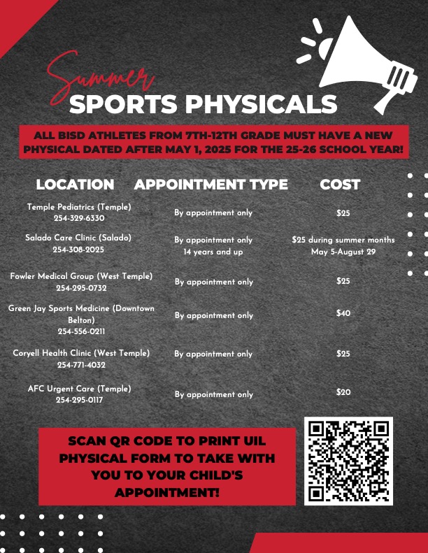 Lake Belton HS Athletic Training (@lbhsat) on Twitter photo Still need to get a physical for 2025-2026 school year?!?! Here is a list of places to go, then upload your physical to your RankOne profile. <a href="/LBAthleticBoost/">LBHS_Athletic_Boosters</a> <a href="/LakeBeltonHS/">Lake Belton High School</a> <a href="/BeltonISDAth/">Belton ISD Athletics</a> <a href="/CoachCope23/">Brian Cope</a> <a href="/LBHSGirlsTrack/">Lake Girls Track & Field</a> <a href="/LbhsTennis/">LBHS Bronco Tennis</a> <a href="/LBHSgirlsBB/">LBHS Girls Basketball</a> <a href="/lbsoccer_LBHS/">LBHS Lady Bronco Soccer</a> <a href="/Coach_Hooton/">Randy Hooton</a> <a href="/BByrd24/">Brandin Byrd</a> Still need to get a physical for 2025-2026 school year?!?! Here is a list of places to go, then upload your physical to your RankOne profile. <a href="/LBAthleticBoost/">LBHS_Athletic_Boosters</a> <a href="/LakeBeltonHS/">Lake Belton High School</a> <a href="/BeltonISDAth/">Belton ISD Athletics</a> <a href="/CoachCope23/">Brian Cope</a> <a href="/LBHSGirlsTrack/">Lake Girls Track & Field</a> <a href="/LbhsTennis/">LBHS Bronco Tennis</a> <a href="/LBHSgirlsBB/">LBHS Girls Basketball</a> <a href="/lbsoccer_LBHS/">LBHS Lady Bronco Soccer</a> <a href="/Coach_Hooton/">Randy Hooton</a> <a href="/BByrd24/">Brandin Byrd</a>