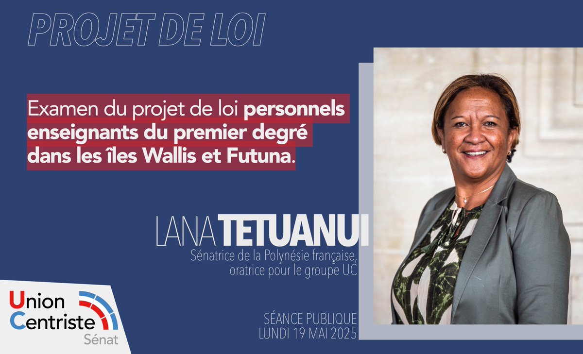 #DIRECTSÉNAT 

⏳ Aujourd'hui en séance publique au Sénat

🔴 Examen du projet de loi relatif au transfert à l'État des personnels enseignants de l'enseignement du premier degré dans les îles Wallis et Futuna 

💬 <a href="/TetuanuiLana/">lana tetuanui</a> oratrice pour le groupe UC