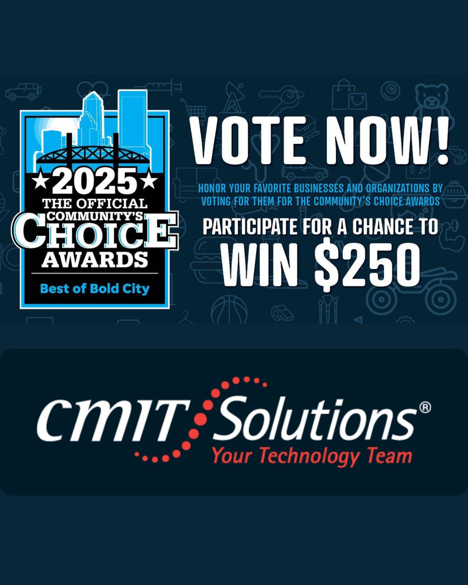 CMITSWJax's tweet photo. We made it to the voting round for Top 4 Computer/IT Company in Jacksonville! 

We’re so proud to be nominated for the 2025 Community's Choice Awards – Best of Bold City &amp; we’d love your support! 

Will you please vote for CMIT of SW Jax? 

Vote here: https://t.co/Ws7MawPTMv https://t.co/XVUsIlx0Lq