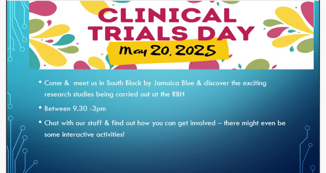 Tomorrow is International Clinical Trials Day and some of my fantastic RBH colleagues are doing a meet and greet outside Jamaica Blue tomorrow !! Go say hello … <a href="/MrDanPerry/">Dan Perry</a> #clinicaltrialsday #redpot #TOTSReasearch #crafft #science  #force #oddsocks #opnonstop 😊