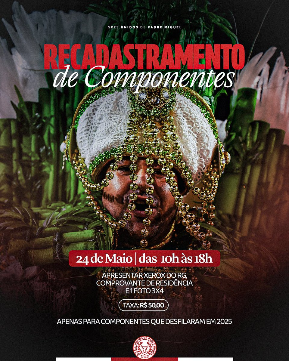🔔 ATENÇÃO, FAMÍLIA UPM!

O recadastramento de componentes já tem data marcada!

📅 Dia 24 de maio, das 10h às 18h, na quadra da escola.

Se você quer desfilar com a gente no Carnaval 2026, é hora de garantir seu lugar na Avenida!

🐂 O Boizão tá vindo com tudo!