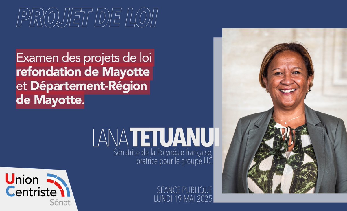 #DIRECTSÉNAT

⏳ Aujourd'hui en séance publique au Sénat

🔴 Examen du projet de loi de programmation pour la refondation de Mayotte et du projet de loi organique relatif au Département-Région de Mayotte 

💬 <a href="/OlivierBitz/">Olivier Bitz</a> rapporteur pour le Sénat et <a href="/TetuanuiLana/">lana tetuanui</a> oratrice UC