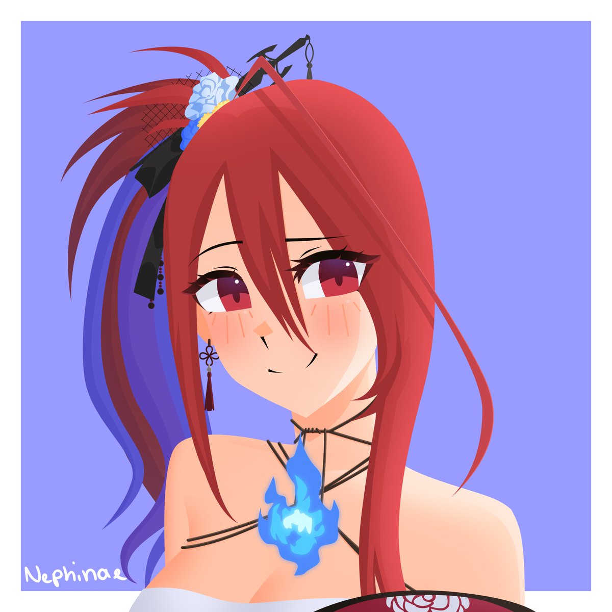 Nephinae's tweet image. Commission from a fan!! Thank you for the commission!! #BloodflameArt #art #anime #hololive #holoJustice #hololiveen #fanart