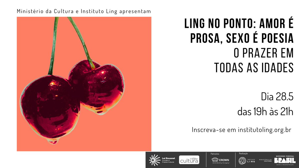 ❤️No primeiro encontro deste ano, vamos colocar em pauta o prazer como uma dimensão legítima da vida, desafiando tabus sobre a sexualidade na maturidade e reafirmando o prazer como um direito humano universal.

🎟️: bit.ly/LingNoPonto-28…