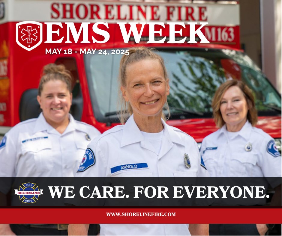 It’s National EMS Week! This week, we honor those who answer the call—day and night—to protect our community’s health and safety.  Join us in thanking our Shoreline EMS crews for their skill, compassion, and service. 
#EMSWeek2025 #ThankYouEMS #ShorelineFire #Wecareforeveryone