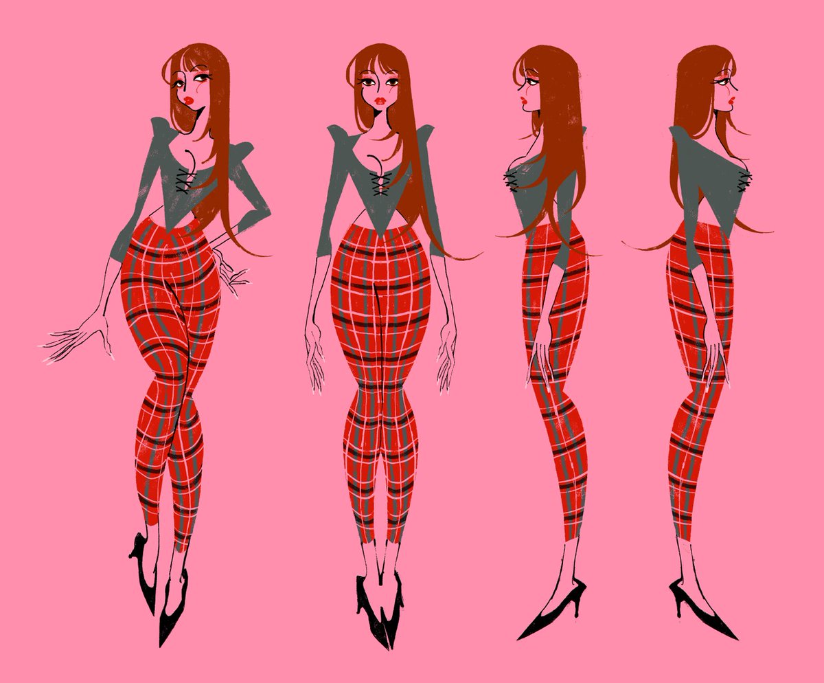 character design &amp; turnarounds i did for the <a href="/pinkpantheress2/">pinkpantheress</a> "illegal" mv 💖💗💕💓