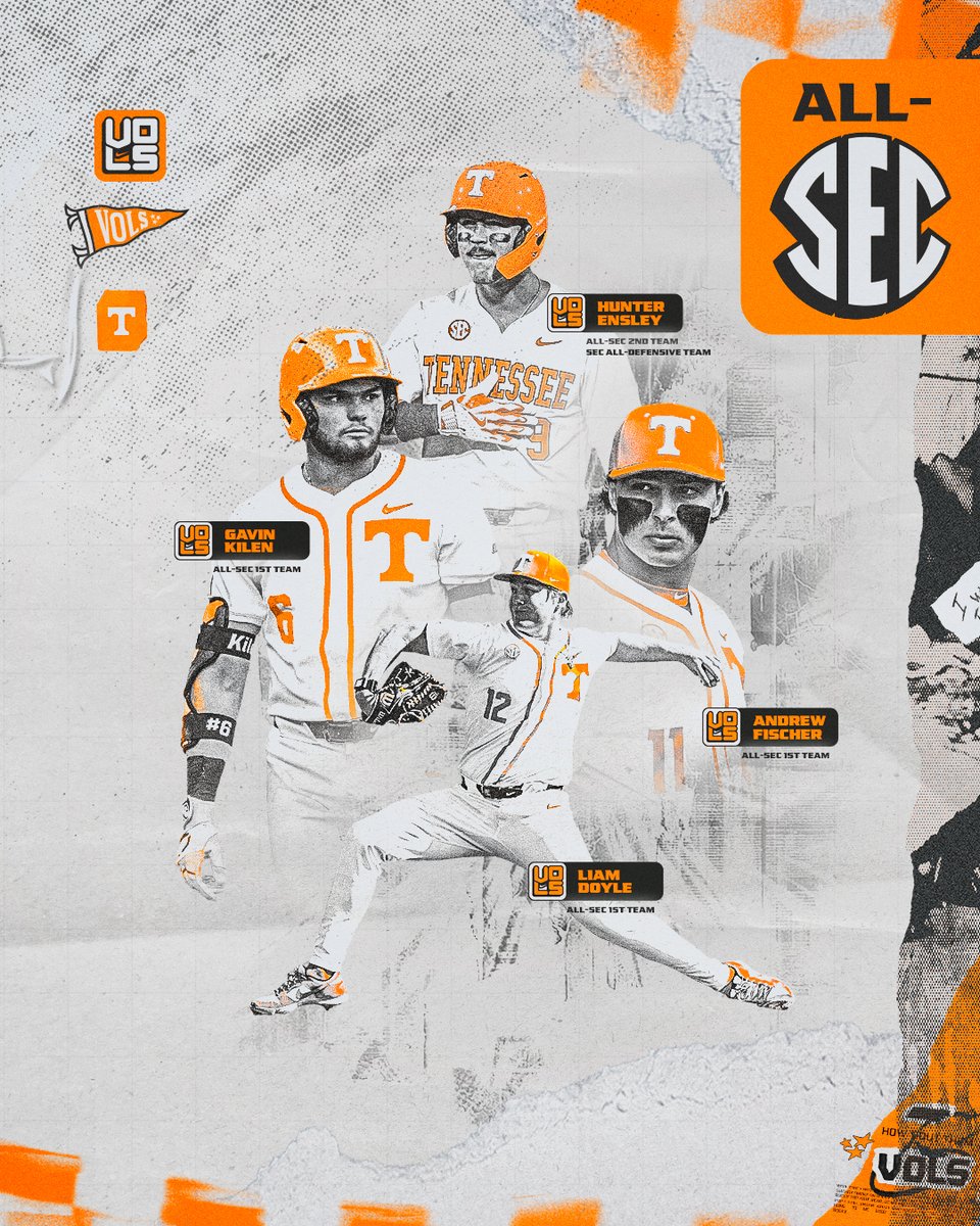 Tennessee Baseball (@vol_baseball) on Twitter photo 4⃣ 2025 All-SEC Vols!
<a href="/Doyle22L/">Liam Doyle</a> | <a href="/sirfischer3/">Andrew Fischer</a> | <a href="/GavinKilen/">Gavin Kilen</a> | <a href="/HunterEnsley/">Hunter Ensley</a>
📰 1tn.co/44Q5Zjb
#GBO🍊 4⃣ 2025 All-SEC Vols!
<a href="/Doyle22L/">Liam Doyle</a> | <a href="/sirfischer3/">Andrew Fischer</a> | <a href="/GavinKilen/">Gavin Kilen</a> | <a href="/HunterEnsley/">Hunter Ensley</a>
📰 1tn.co/44Q5Zjb
#GBO🍊