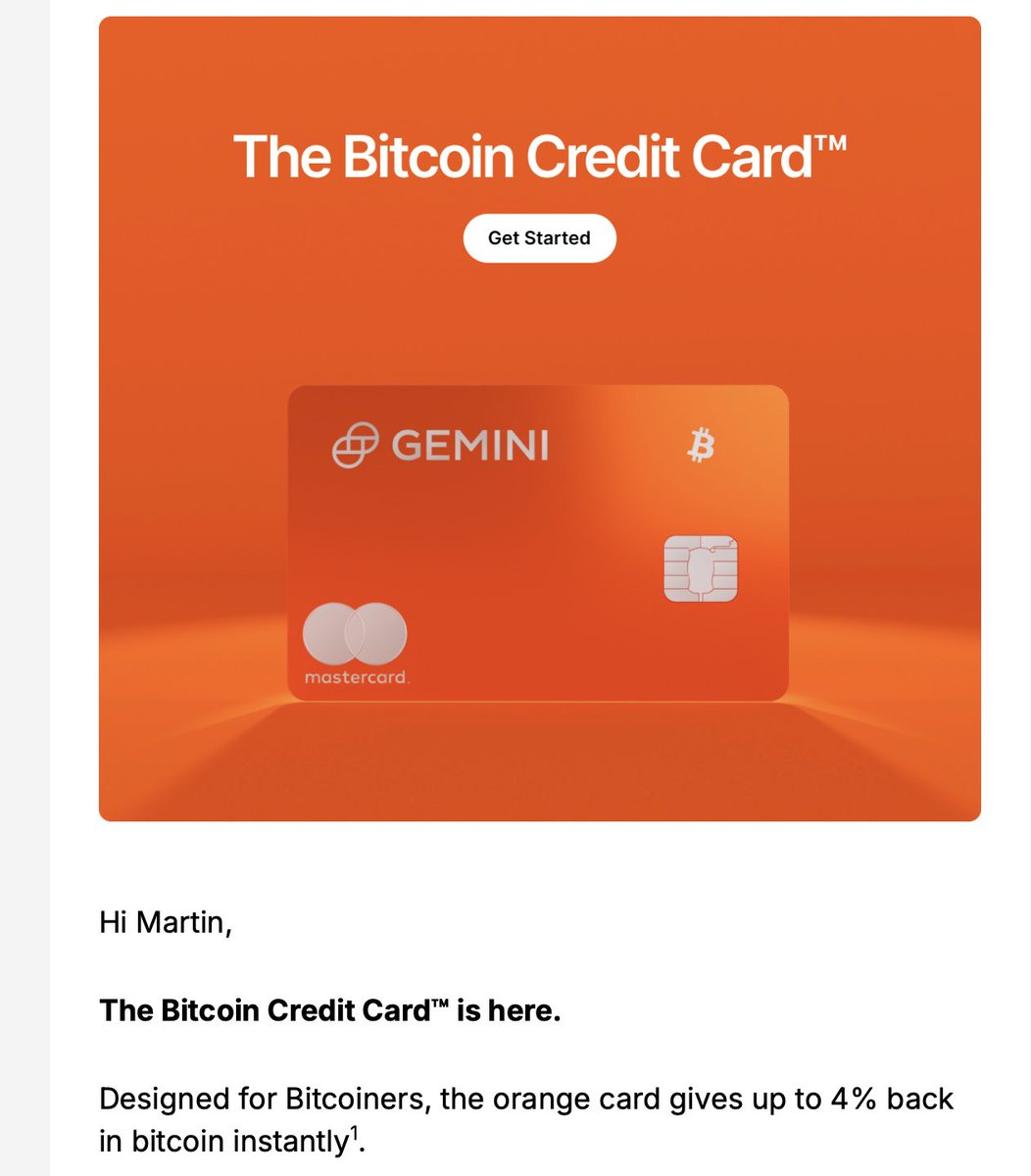 Gemini @Gemini announces a #Bitcoin Credit Card with 4% rewards in Bitcoin.