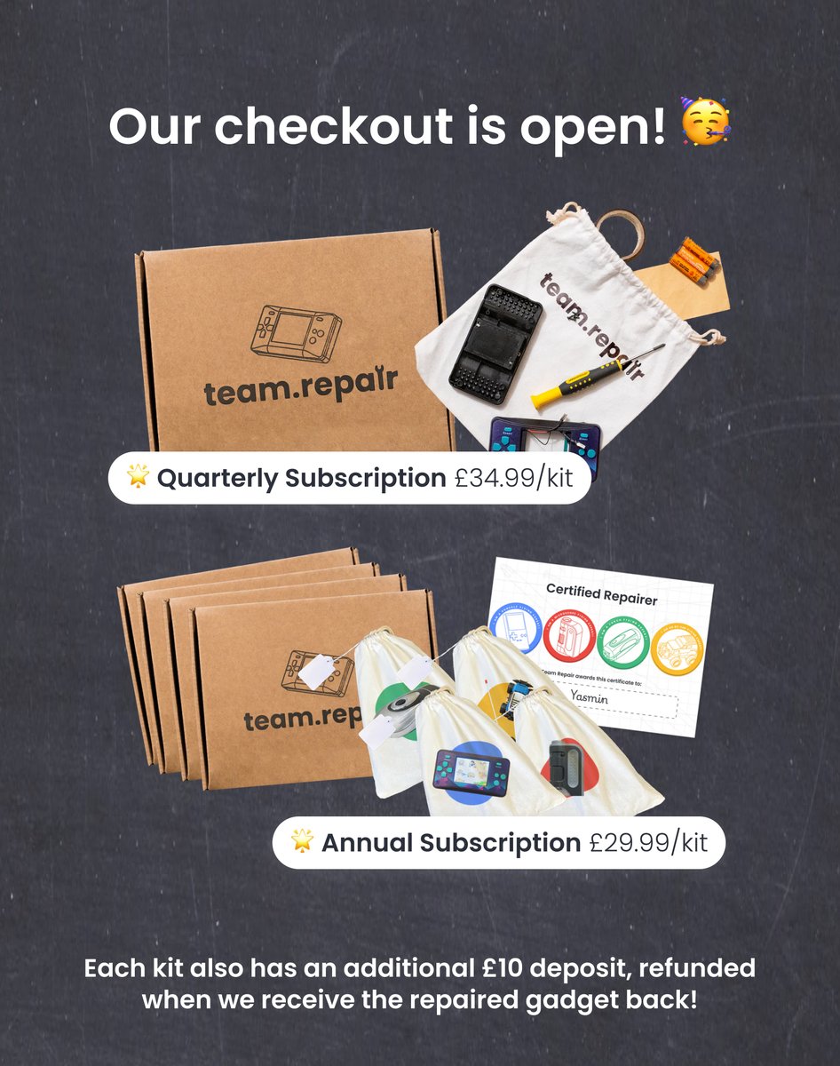 BIG NEWS 🙌🎈 Our at-home checkout is LIVE!
Team Repair Fixers Club is now open 🎉
Bring the magic of repair home, fun, hands-on kits for curious kids!
🔗 teamrepair.myshopify.com

#HomeRepair #DIYKits #KidsActivities #HandsOnLearning #FamilyFun  #EducationalToys #AtHomeProjects