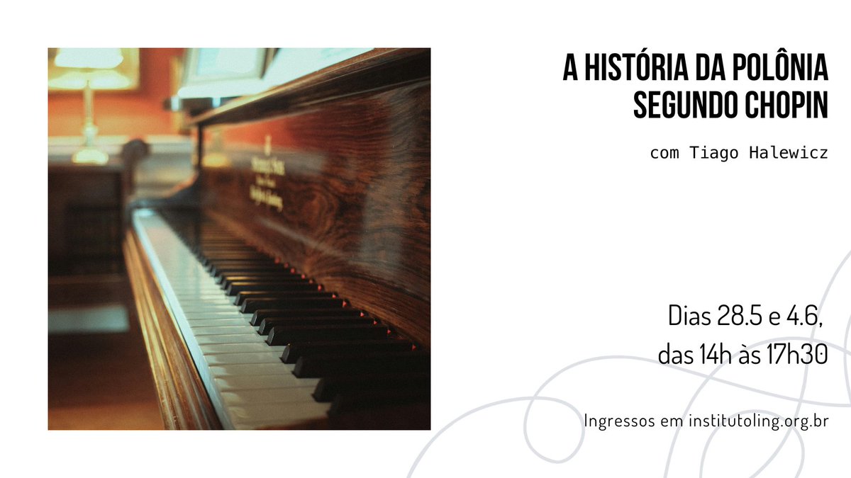 🎹 Fryderyk Chopin é um dos maiores nomes da música clássica de todos os tempos. O curso com o pianista Tiago Halewicz irá abordar a relação de Chopin com seu país natal, além de mostrar como acontecimentos históricos impactaram na obra do compositor.

🎟️: bit.ly/PolôniaEChopin…