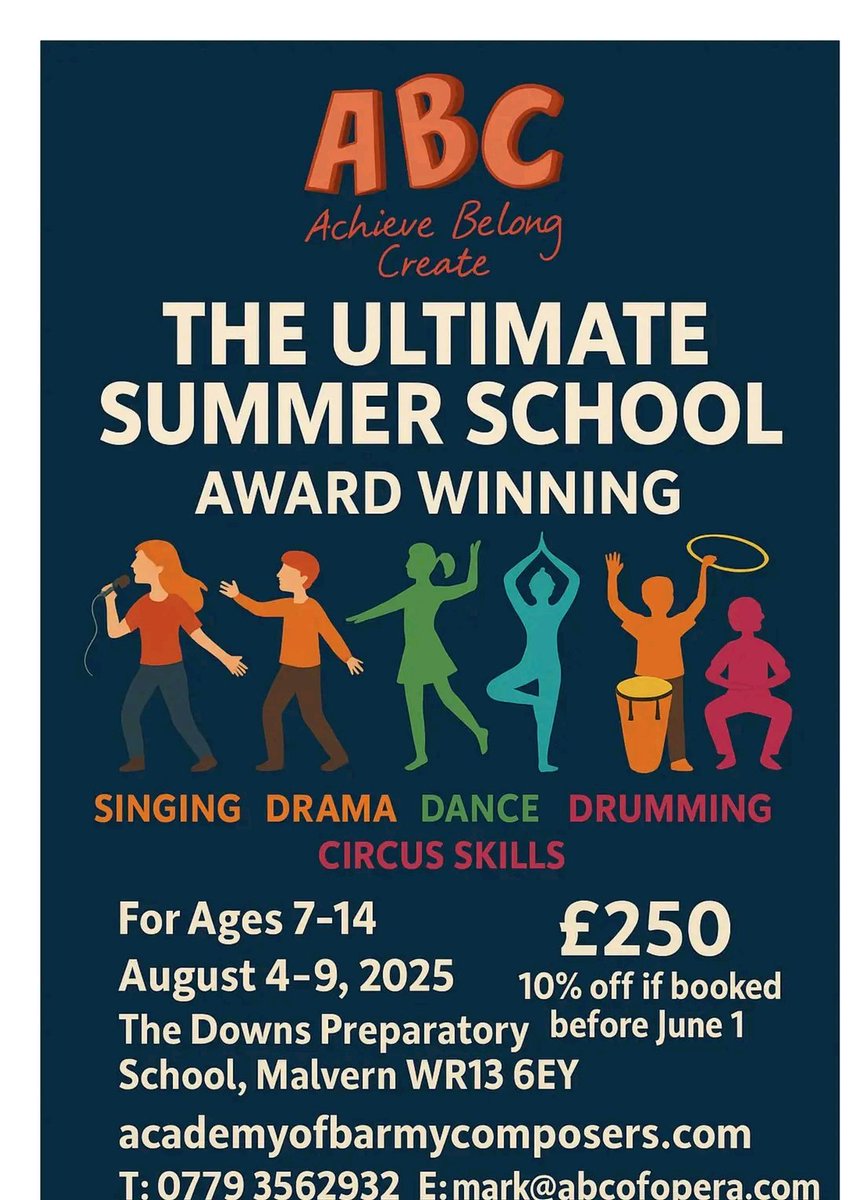 ABC – The Ultimate Summer School
Achieve. Belong. Create.
📅 August 4–9, 2025 | 📍 The Downs Malvern
For ages 7–14 | ONLY 65 places
10% early bird discount if booked by June 1st. This isn’t just another theatre camp.
This is ABC – Achieve. Belong. Create.