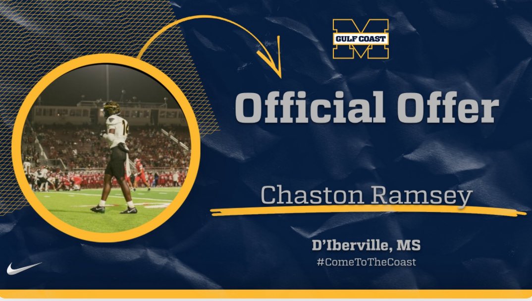 Chaston Ramsey (@cramsey8) on Twitter photo After a great conversation with <a href="/clarencemcdoug1/">Coach McDougal</a> this morning I am blessed to received an offer from <a href="/MGCCC/">Mississippi Gulf Coast Community College</a>
#AGTG
<a href="/dhswarriorfb/">d’Iberville Warrior Football</a> <a href="/Coach_Brou/">Neil Broussard</a>
<a href="/McConnor34/">Connor McLaughlin</a> <a href="/coachhaynes228/">Marcus Haynes Jr</a> After a great conversation with <a href="/clarencemcdoug1/">Coach McDougal</a> this morning I am blessed to received an offer from <a href="/MGCCC/">Mississippi Gulf Coast Community College</a>
#AGTG
<a href="/dhswarriorfb/">d’Iberville Warrior Football</a> <a href="/Coach_Brou/">Neil Broussard</a>
<a href="/McConnor34/">Connor McLaughlin</a> <a href="/coachhaynes228/">Marcus Haynes Jr</a>