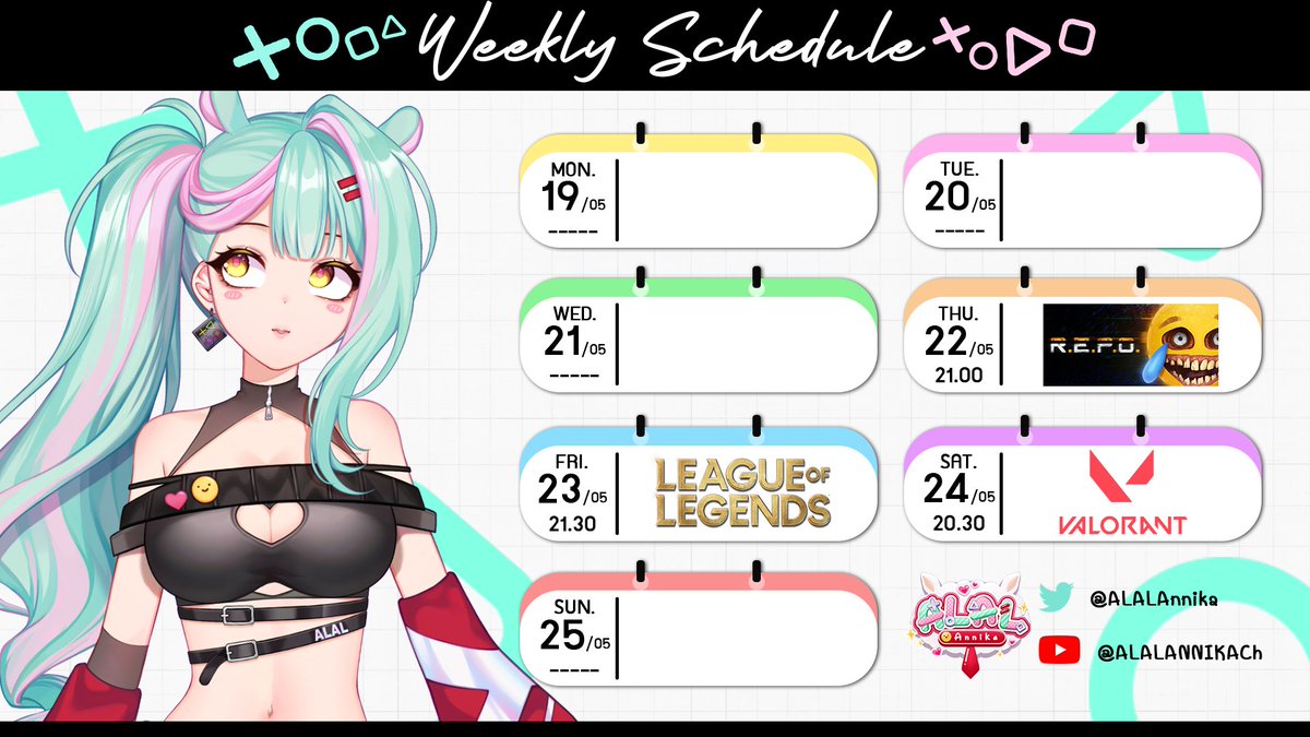 ALALAnnika's tweet photo. 🗓️ ตาราง Live ประจำสัปดาห์ของอัลอัล
วันที่ 19 - 25 พ.ค. 2025
#ALALCh #ALALive #Vtuber #VtuberTH https://t.co/7rO96rqoRX
