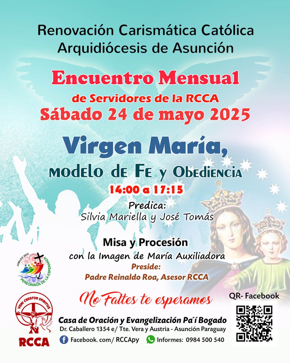 rccapy's tweet photo. Local: Casa de oración y evangelización Pa'i Bogado 
Informes al WhatsApp  0984 500 540
Dios te bendiga🕊️🔥#rccapy #RenovacionCarismaticaCatolica https://t.co/7qY8ByAObI