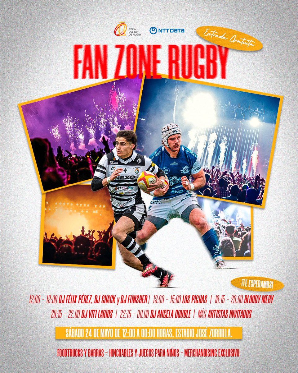 España Rugby (@ferugby) on Twitter photo 🎉 𝐅𝐀𝐍 𝐙𝐎𝐍𝐄 🏟️
Una fan zone de altura para engalanar la final <a href="/NTTDataSpain/">NTT DATA España</a> Copa del Rey. 🔥
🎟️ Adquiere tus entradas: tickets.oneboxtds.com/ferugby/select…
#LoQueNosUne | #NTTCopaRugby 🎉 𝐅𝐀𝐍 𝐙𝐎𝐍𝐄 🏟️
Una fan zone de altura para engalanar la final <a href="/NTTDataSpain/">NTT DATA España</a> Copa del Rey. 🔥
🎟️ Adquiere tus entradas: tickets.oneboxtds.com/ferugby/select…
#LoQueNosUne | #NTTCopaRugby