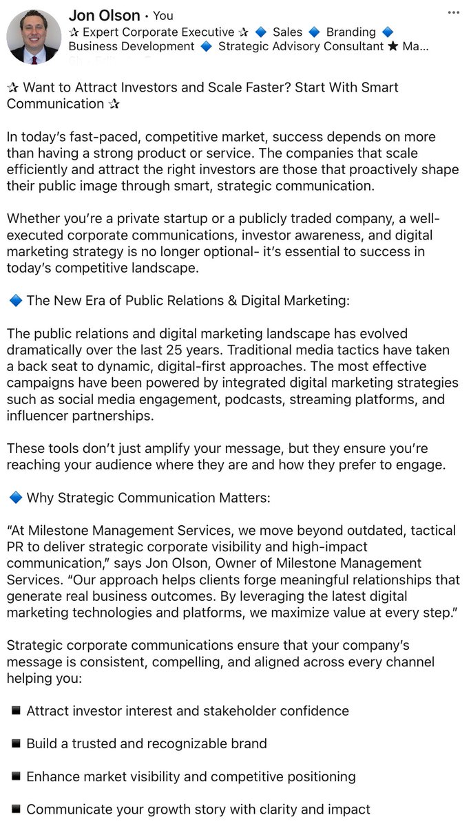 WallStreetRM's tweet photo. 📣 Want to Attract Investors and Scale Faster? Start With Smart Communication.

In this latest article, I break down why clear, strategic communication isn’t just a “nice to have” it’s a growth catalyst. Whether you’re fundraising, scaling, or refining your pitch. https://t.co/Ka1FzfoGjz