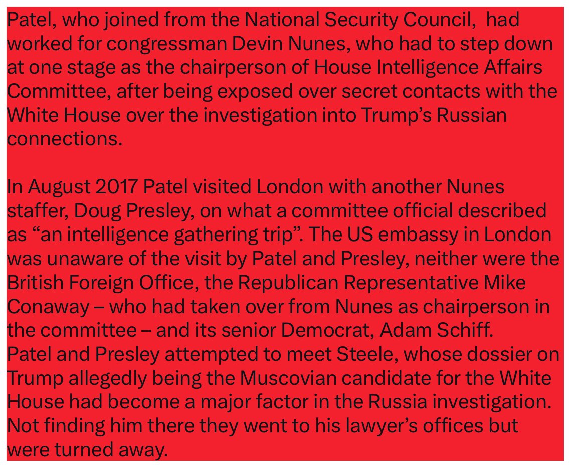 MrsCsCookies's tweet photo. @shadygrooove @Comey @GenFlynn Trump puts, .@Kash_Patel, who was previously sent to investigate MI6’s Christopher Steele in key Pentagon position
Kash Patel visited London in 2017 but neither the US embassy nor the British Foreign Office were aware of the trip…#SecretTrip
https://t.co/G7kPgbBTt8 https://t.co/4AsAARX5Ct