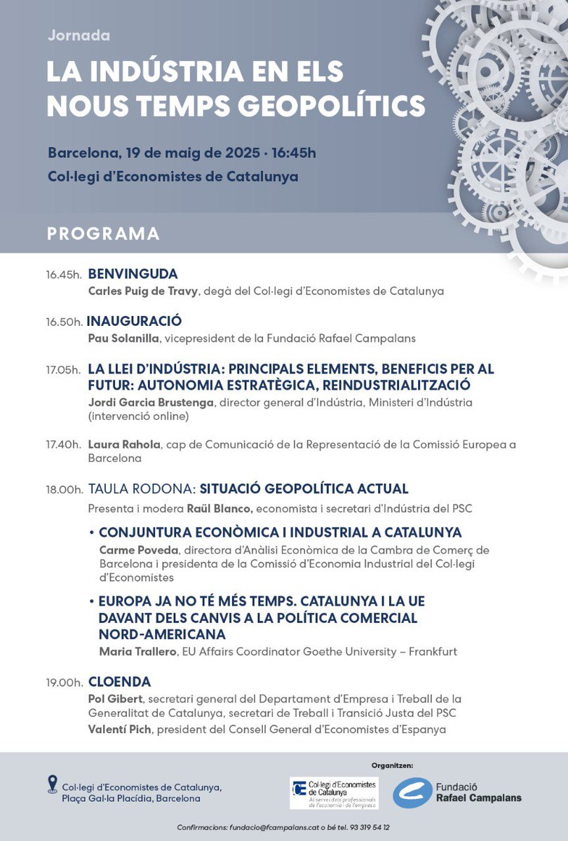Fundació Campalans (@fcampalans) on Twitter photo 🔵 Comencem en uns minuts.
'La #indústria en els nous temps geopolítics'.
Al <a href="/coleconomistes/">Col·legi Economistes</a>.
Programa definitiu👇🏼 🔵 Comencem en uns minuts.
'La #indústria en els nous temps geopolítics'.
Al <a href="/coleconomistes/">Col·legi Economistes</a>.
Programa definitiu👇🏼