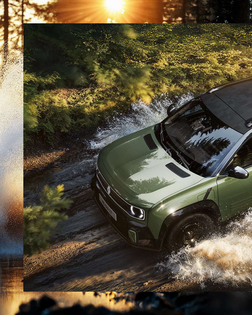 RenaultSI's tweet image. Eleganca terenca, zasnovanega za pustolovščine: #Renault4 #Savane #4x4, 100 % električni koncept.
Nova barva "jade" zelena, platnena streha s piksel vzorcem, svetleče črna obroba blatnikov in odbijača.
Pogon na vsa štiri kolesa, dva elektromotorja in povišana oddaljenost od tal.