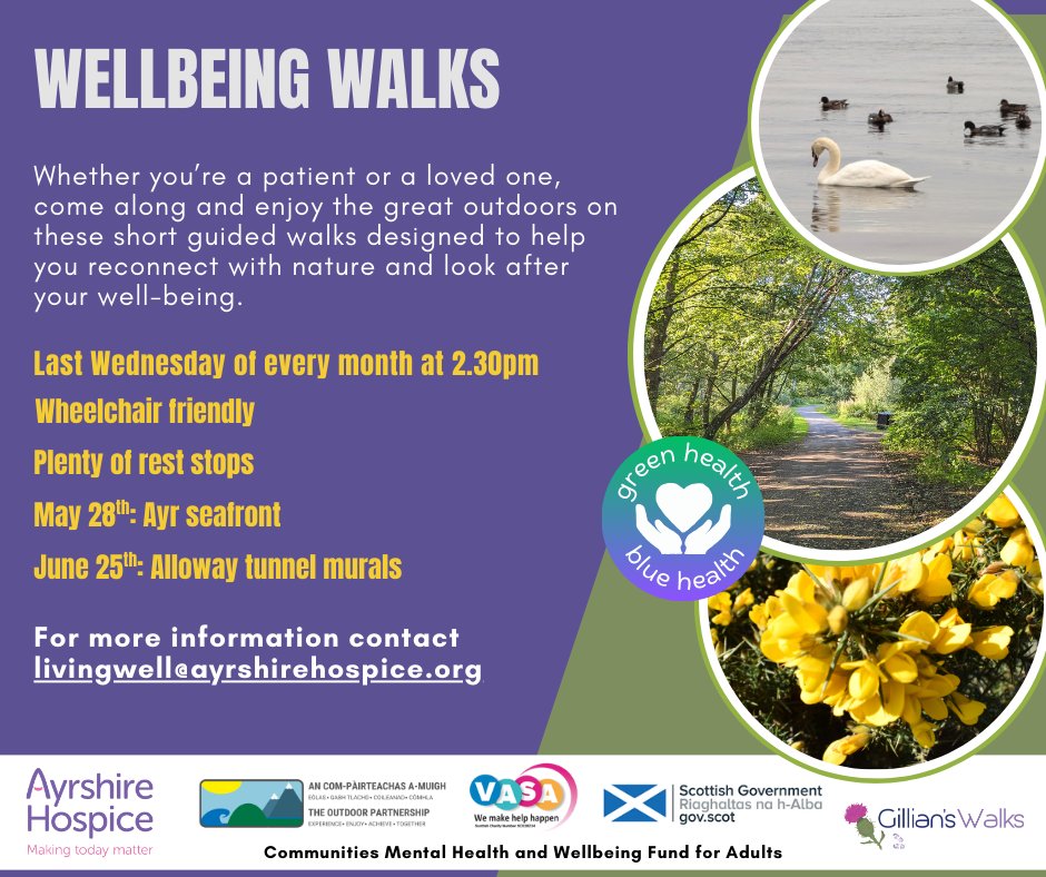 If you’re receiving hospice care or are a loved one of someone who is, join these short walks and enjoy the great outdoors! The length of the walks will be adjusted to suit the needs of the group. And remember to dress appropriately for the weather! ☀️☔❄️

Wednesday 28th May -