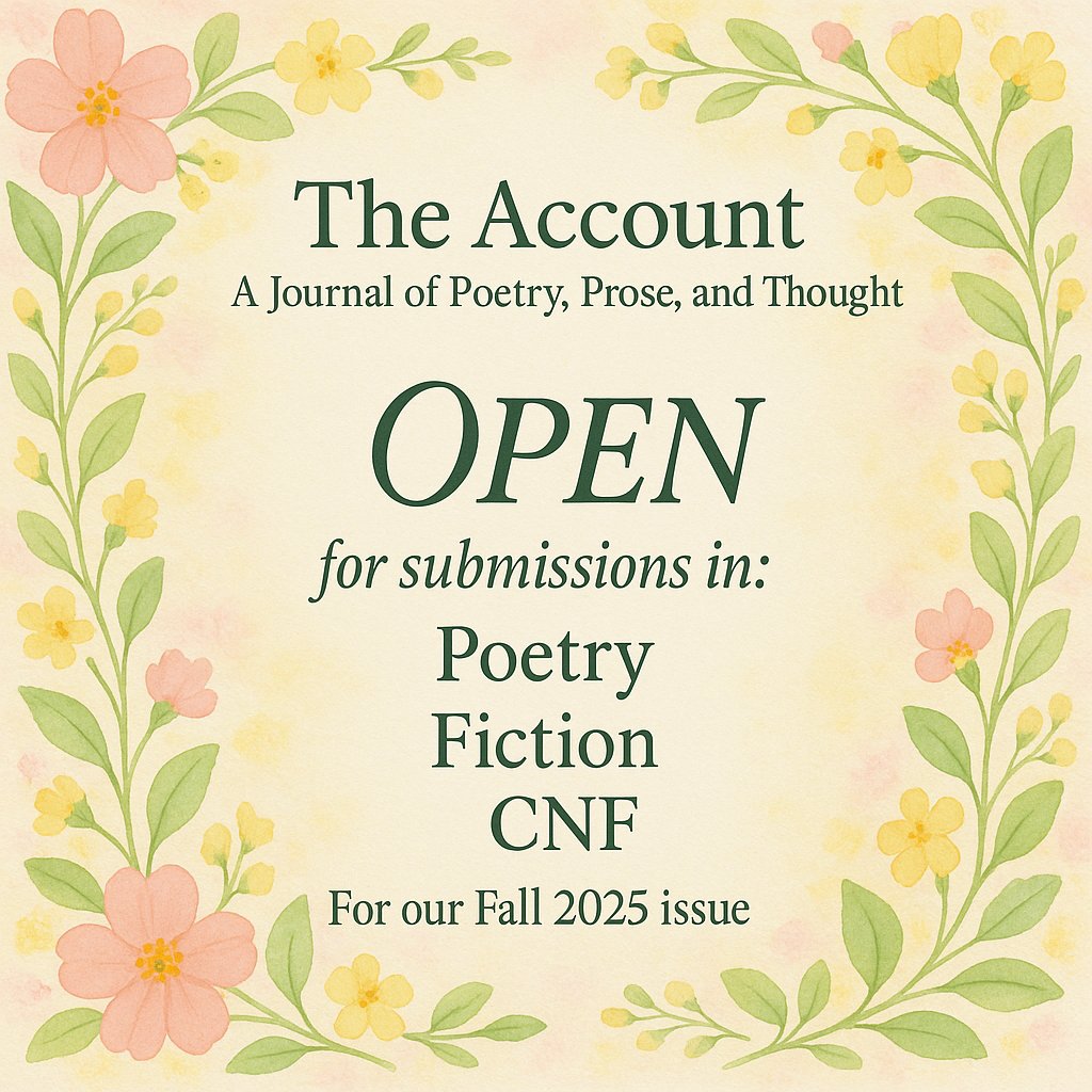 TheAccountMag's tweet image. Submission link and guidelines in the comments.
We are excited to read your #CNF #Poetry #Fiction #writing