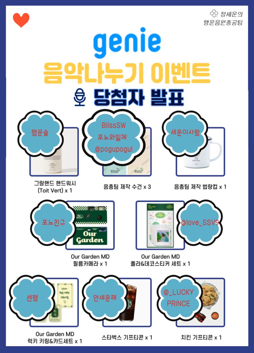 JSW_strm's tweet photo. 🧞‍♂️지니 음악 나누기 당첨자 발표🧞‍♂️

음총팀 제작 수건은 제작 후 6월중 배송됩니다

@pogupogul @love_SSV9 @__LUCKYPRINCE 

#정세운 #JEONGSEWOON #Brut #goodbye https://t.co/IljwmmI0RM