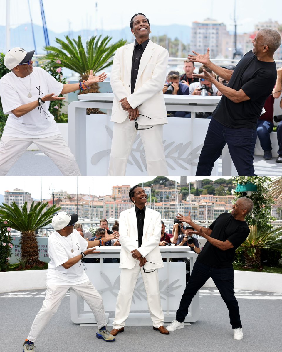 ComplexPop's tweet image. Spike Lee and Denzel Washington were hyping up A$AP Rocky at the Cannes Film Festival 😂🫂