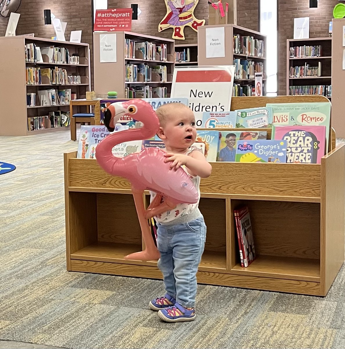 prattlibrary's tweet photo. 🦩Library visitors are so excited for Summer Break Baltimore, they can't wait to get their  flamingo on!

Don't miss Summer Break Baltimore kick-off on May 31st at all open Pratt locations. Sign up and get your FREE t-shirt and FREE book for June! https://t.co/IaC5jBFk4H