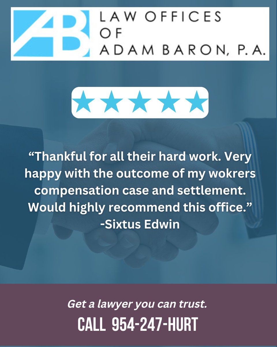 AdamBaronLaw's tweet photo. Work accident? Don’t stress the legal process—I’ll fight for the compensation you deserve. Call 954-247-HURT today.
#WorkersComp #AdamBaron #Miami #MiamiSprings #Justice https://t.co/dTE5tG9PEW