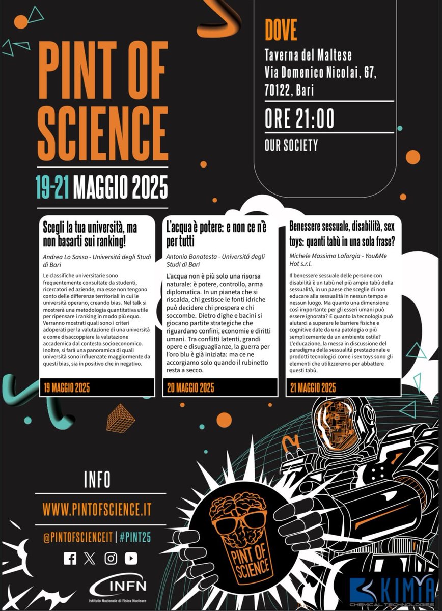 _a_l_s's tweet image. Scegliere l'università è più complesso di quanto sembri!
A #PintOfScience parlerò di come ripensare i #ranking universitari usando la fisica dei #sistemicomplessi, separando la qualità accademica dal contesto socio-economico.
Ci vediamo stasera alla Taverna del Maltese a Bari!