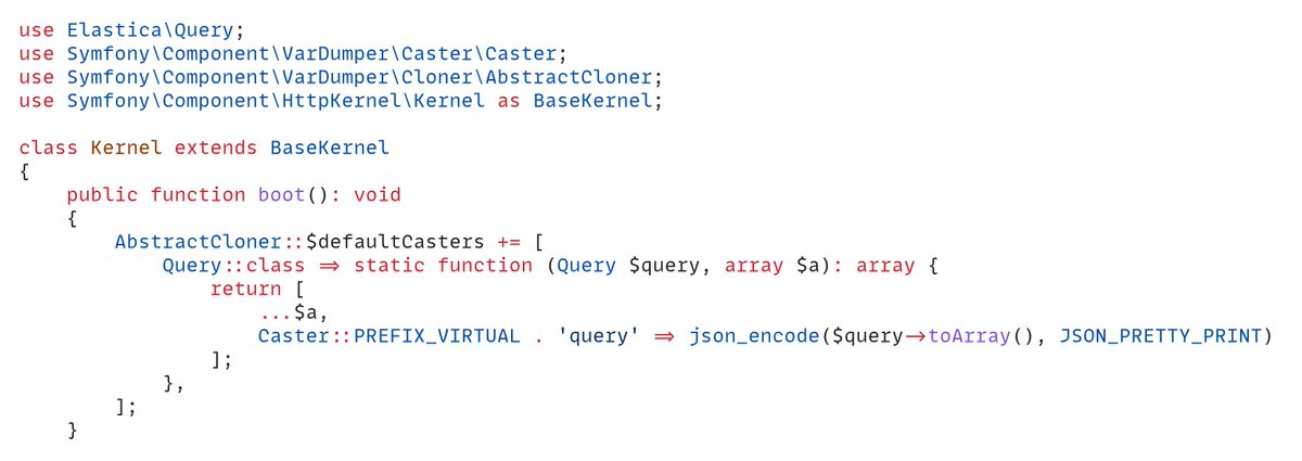 If you use elastica, you can use this Caster for the VarDumper. It'll add a virtual property with the content of the query, JSON encoded, and formatted:
