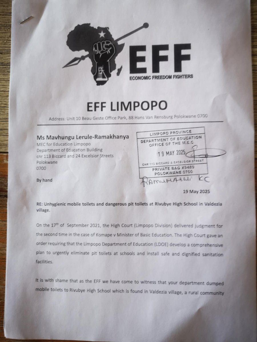 matumba_anthony's tweet image. As the EFF in Limpopo we will never allowed this to happen in our presence.

Department of Basic Education is paying R15 000 per month for these mobile toilets at Rivubye High School in Valdezia village, Vhembe. Learners are not using these toilets because they are not serviced.…