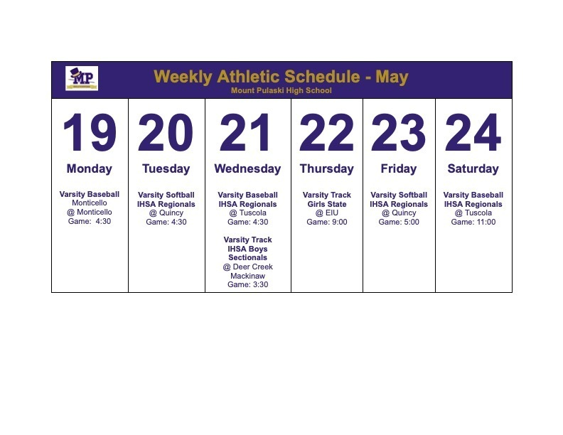 Weekly Mt. Pulaski High School Events - May 19th through May 25th