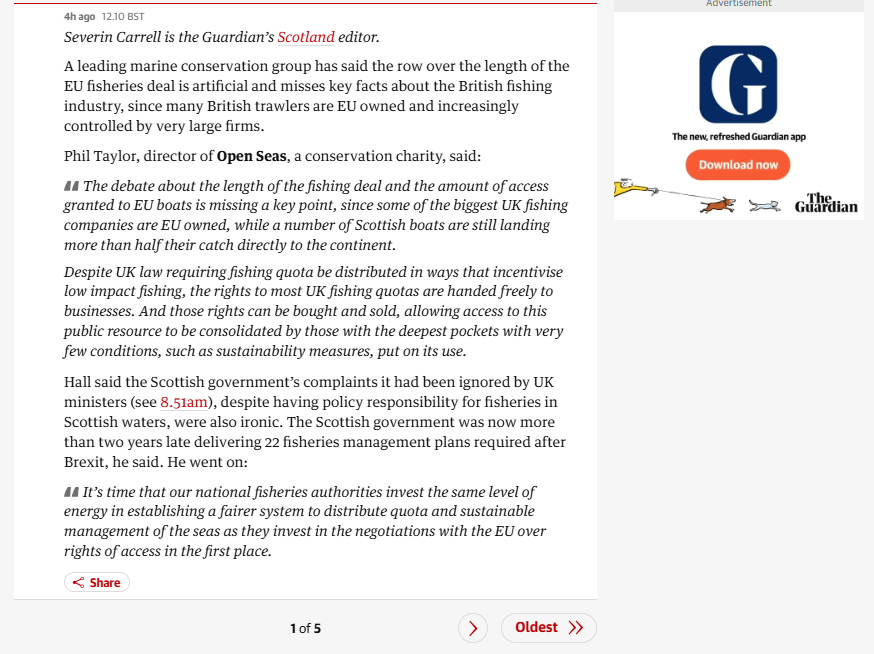 Open Seas (@theopenseas) on Twitter photo As usual most of the political mud-slinging around the UK-EU fishing deal forgets the biggest most strategic issue - are we allocating fishing opportunity in a way that incentivises sustainability? See our comment in the <a href="/guardiannews/">Guardian news</a> theguardian.com/world/live/202⦠As usual most of the political mud-slinging around the UK-EU fishing deal forgets the biggest most strategic issue - are we allocating fishing opportunity in a way that incentivises sustainability? See our comment in the <a href="/guardiannews/">Guardian news</a> theguardian.com/world/live/202ā¦