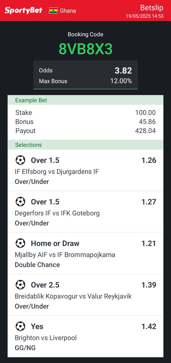 Hey check out the bet I just placed on Sportybet! sportybet.com/gh/?shareCode=…