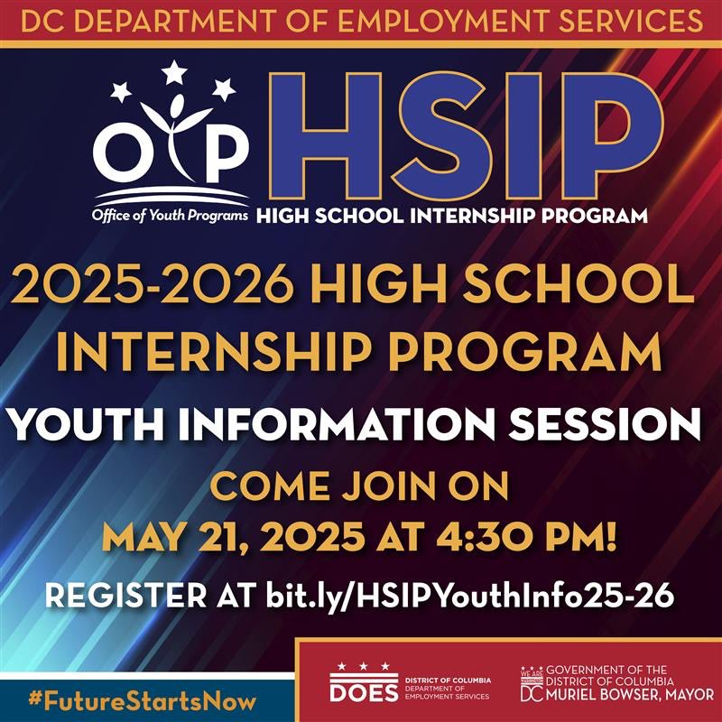 Mayor Muriel Bowser (@mayorbowser) on Twitter photo The future of DC students is bright.☀️
And that's because of DC youth resources like <a href="/DOES_DC/">DC Department of Employment Services</a>'s High School Internship Program, an opportunity for students to build their resumes and get paid.
Families, see if your student could benefit from HSIP: bit.ly/HSIPYouthInfo2… The future of DC students is bright.☀️
And that's because of DC youth resources like <a href="/DOES_DC/">DC Department of Employment Services</a>'s High School Internship Program, an opportunity for students to build their resumes and get paid.
Families, see if your student could benefit from HSIP: bit.ly/HSIPYouthInfo2…