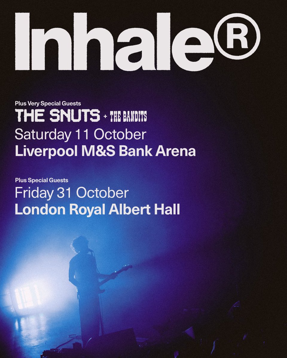 Inhaler (@inhalerdublin) on Twitter photo Our Open Wide Tour ends this October.
We’ll be playing our biggest UK show yet at Liverpool’s <a href="/MandSBankArena/">M&S Bank Arena Liverpool</a> on Sat 11 Oct with our friends <a href="/TheSnuts/">The Snuts</a> and The Bandits, and another at London’s Royal Albert Hall on Oct 31.
Tix on sale at 10am on Fri 23 May gigst.rs/InhalerOct25 Our Open Wide Tour ends this October.
We’ll be playing our biggest UK show yet at Liverpool’s <a href="/MandSBankArena/">M&S Bank Arena Liverpool</a> on Sat 11 Oct with our friends <a href="/TheSnuts/">The Snuts</a> and The Bandits, and another at London’s Royal Albert Hall on Oct 31.
Tix on sale at 10am on Fri 23 May gigst.rs/InhalerOct25