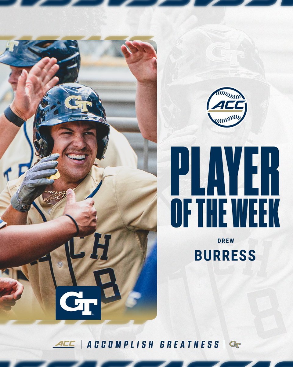 ACC Baseball (@accbaseball) on Twitter photo π£πππ¬ππ₯ π’π π§ππ πͺπππ π
Drew Burress, <a href="/GTBaseball/">Georgia Tech Baseball</a>
π theacc.co/25BASEpotw14 π£πππ¬ππ₯ π’π π§ππ πͺπππ π
Drew Burress, <a href="/GTBaseball/">Georgia Tech Baseball</a>
π theacc.co/25BASEpotw14