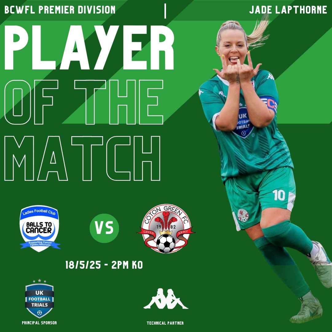 Coton Green Ladies (@cotonladies) on Twitter photo π | PLAYER OF THE MATCH
Yesterdays double header saw our Player of the Match awarded to the skipper <a href="/jadel_4/">Jade</a> ππ»
Consistently involved in our attacking play, lJade put in a PotM performance scoring 1 and assisting another ππ€π»
Well done Skipper ππ»
π’β«οΈπ΄
#GreenArmy π | PLAYER OF THE MATCH
Yesterdays double header saw our Player of the Match awarded to the skipper <a href="/jadel_4/">Jade</a> ππ»
Consistently involved in our attacking play, lJade put in a PotM performance scoring 1 and assisting another ππ€π»
Well done Skipper ππ»
π’β«οΈπ΄
#GreenArmy