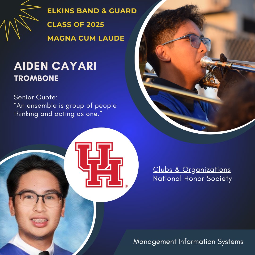 Congratulations to EHS Band Senior, Aiden Cayari! 💙💛