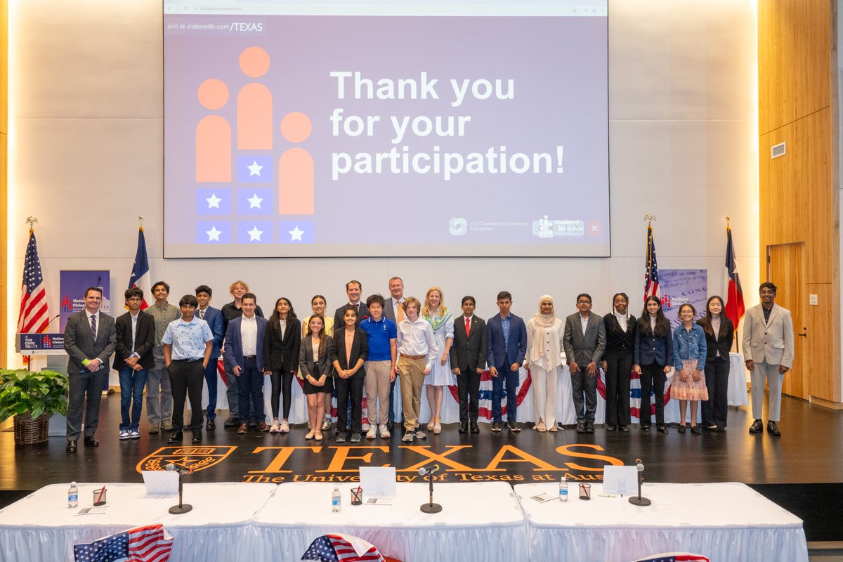 UT Civic Leadership (@utcivics) on Twitter photo <a href="/UTCivics/">UT Civic Leadership</a> <a href="/UTAustin/">UT Austin</a> <a href="/USCCFoundation/">U.S. Chamber of Commerce Foundation</a> National Civics Bee® TX State Finals results:
1st/$1000: Rishi Tirumalasetty (Katy Chamber)
2nd/$500: Taashvi Wadhwa (Pearland Chamber)
3rd/$250: Alexander Wang (Bryan/College Station Chamber)
Rishi will compete for TX in DC. Congrats, all! <a href="/UTCivics/">UT Civic Leadership</a> <a href="/UTAustin/">UT Austin</a> <a href="/USCCFoundation/">U.S. Chamber of Commerce Foundation</a> National Civics Bee® TX State Finals results:
1st/$1000: Rishi Tirumalasetty (Katy Chamber)
2nd/$500: Taashvi Wadhwa (Pearland Chamber)
3rd/$250: Alexander Wang (Bryan/College Station Chamber)
Rishi will compete for TX in DC. Congrats, all!